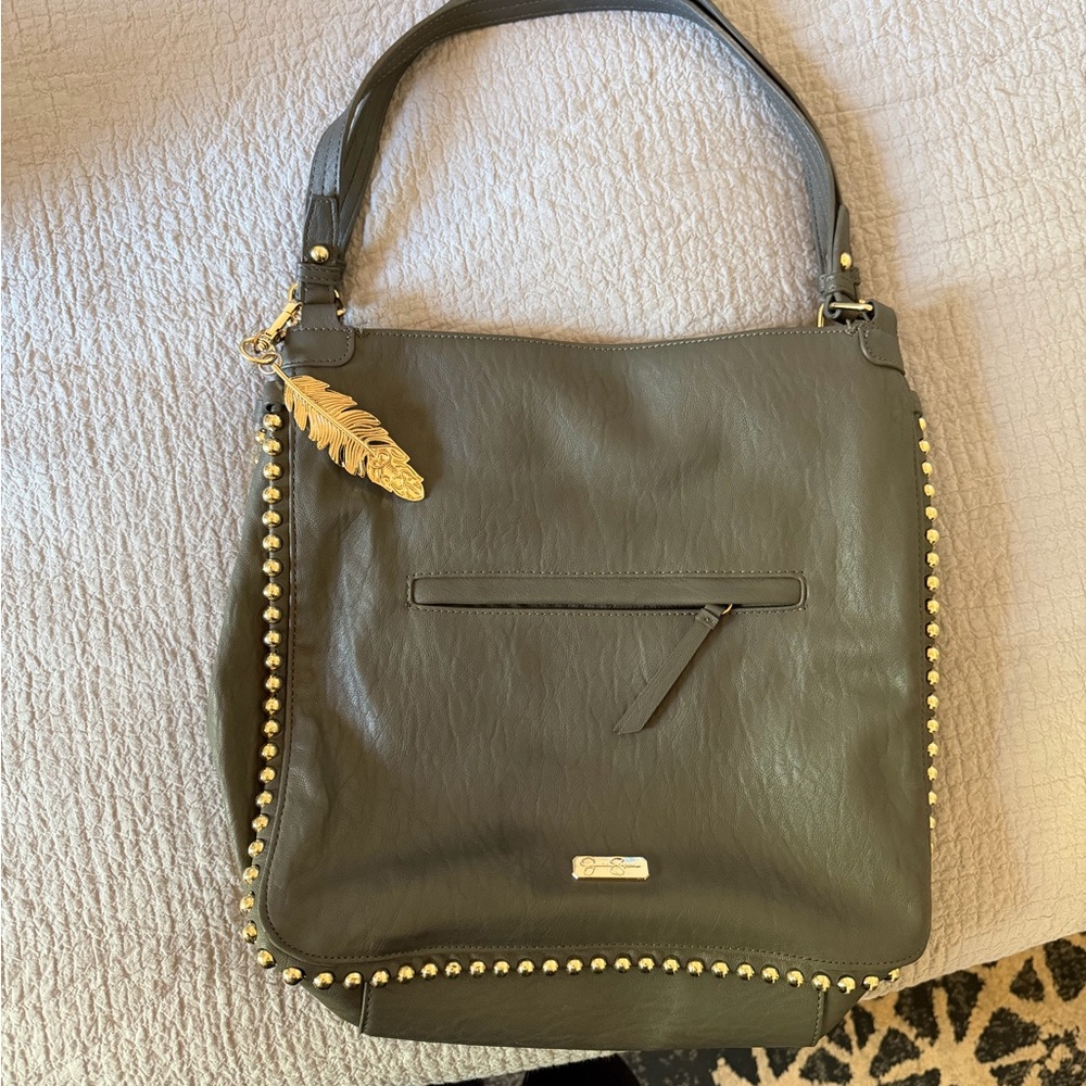 Jessica Simpson Olive Green Studded Shoulder Bag - Picture 2 of 6